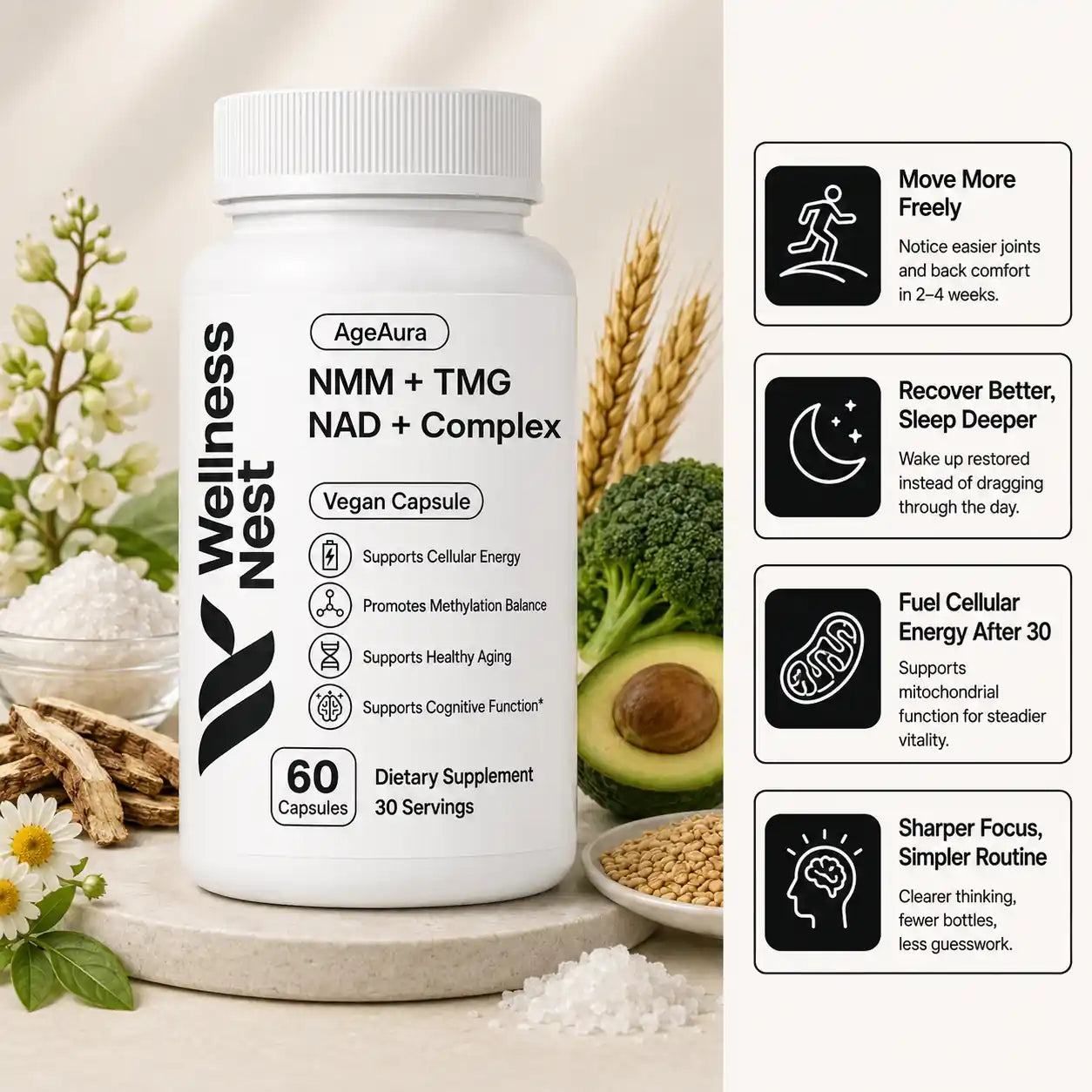AgeAura Pure NMN + TMG NAD+ Complex